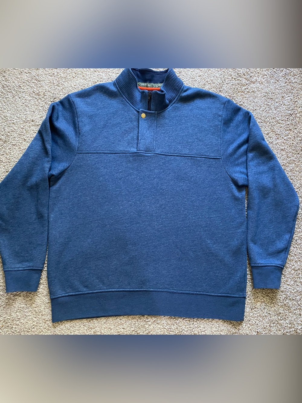 Orvis 1/4 Zip/Snap Pullover Sweatshirt Sweater Men's XL Blue Mock Neck